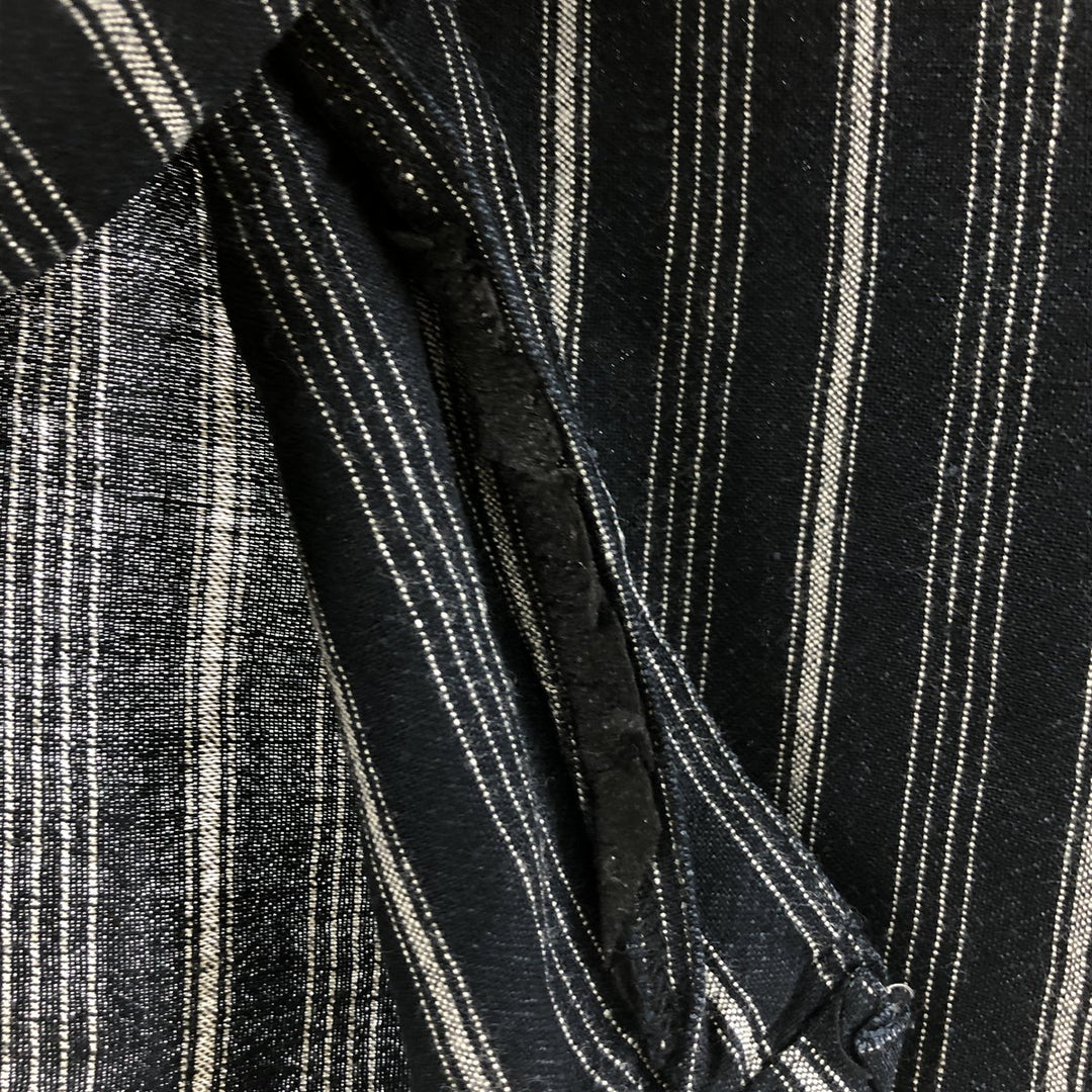 LINEA DOME Stripe Pattern Short Sleeve Linen Shirt Box Shirt Men's M Size linen black type Vintage Second Hand