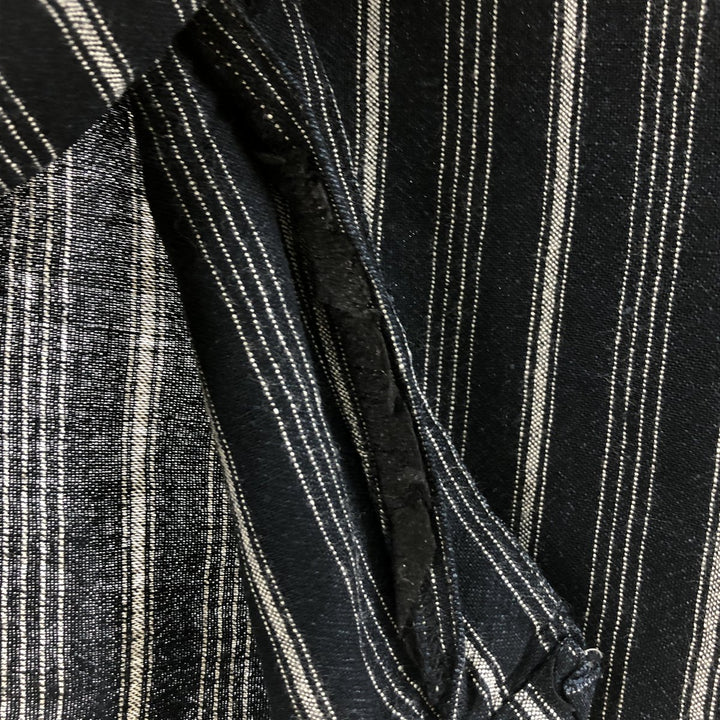 LINEA DOME Stripe Pattern Short Sleeve Linen Shirt Box Shirt Men's M Size linen black type Vintage Second Hand