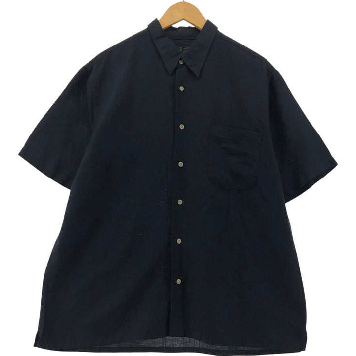 J. Ferrar open collar short sleeve linen shirt, box shirt, men's size L linen black type Vintage Second Hand