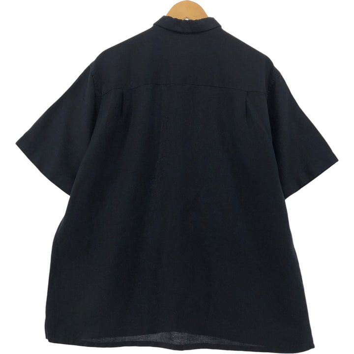 J. Ferrar open collar short sleeve linen shirt, box shirt, men's size L linen black type Vintage Second Hand