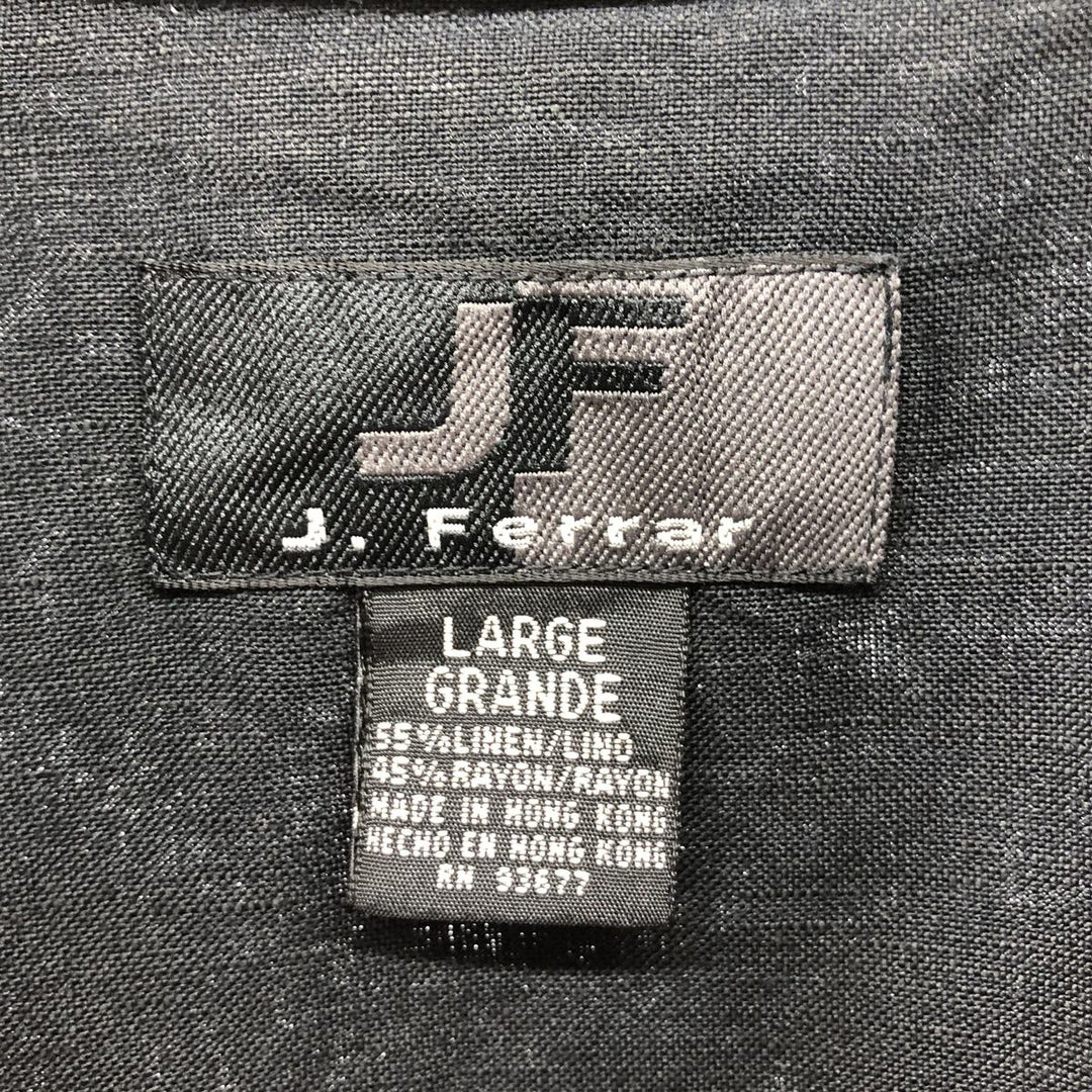 J. Ferrar open collar short sleeve linen shirt, box shirt, men's size L linen black type Vintage Second Hand