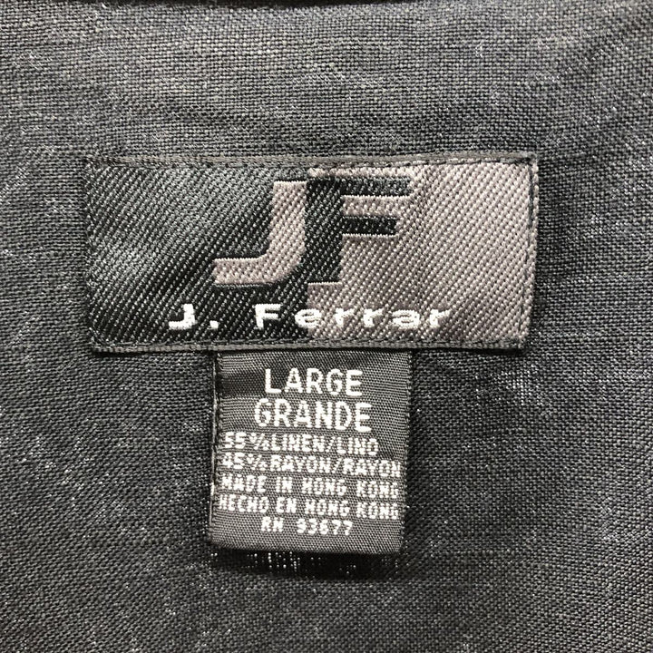 J. Ferrar open collar short sleeve linen shirt, box shirt, men's size L linen black type Vintage Second Hand