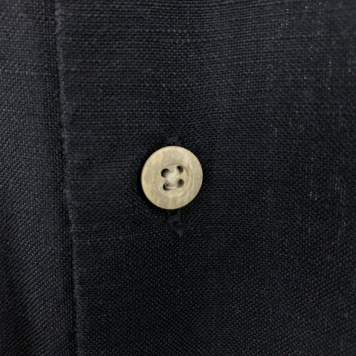 J. Ferrar open collar short sleeve linen shirt, box shirt, men's size L linen black type Vintage Second Hand