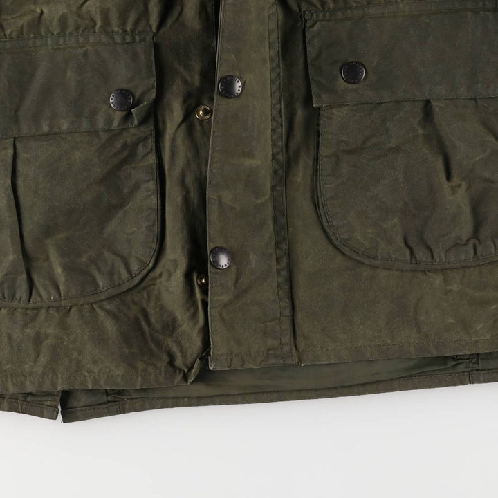 80s-90'S Barbour BEDALE 3 Warrant Waxed Cotton Oiled Jacket, Made in England, Size 35.8" cotton Khaki type Vintage Second Hand