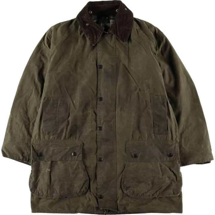 80s-90'S Barbour BORDER Old 3 Warrant Waxed Cotton Oiled Jacket Made in England C42 Men's L size cotton Khaki type Vintage Second Hand