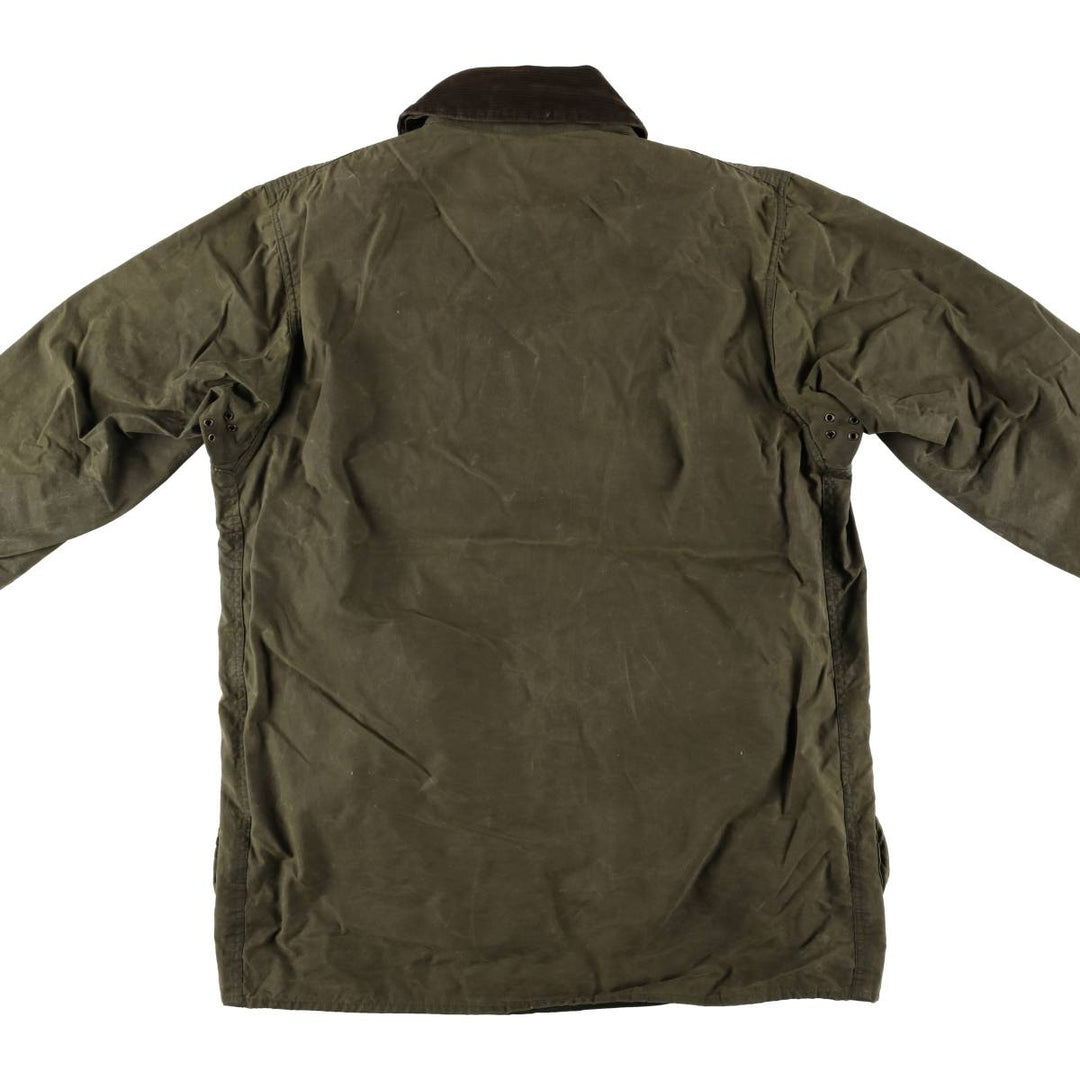 80s-90'S Barbour BORDER Old 3 Warrant Waxed Cotton Oiled Jacket Made in England C42 Men's L size cotton Khaki type Vintage Second Hand