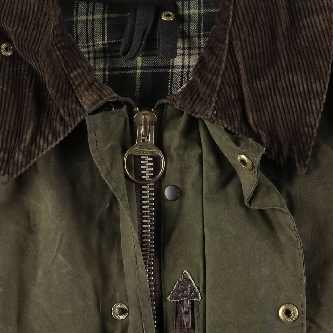80s-90'S Barbour BORDER Old 3 Warrant Waxed Cotton Oiled Jacket Made in England C42 Men's L size cotton Khaki type Vintage Second Hand