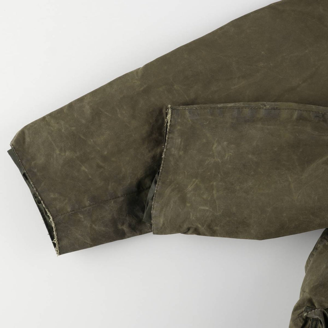 80s-90'S Barbour BORDER Old 3 Warrant Waxed Cotton Oiled Jacket Made in England C42 Men's L size cotton Khaki type Vintage Second Hand