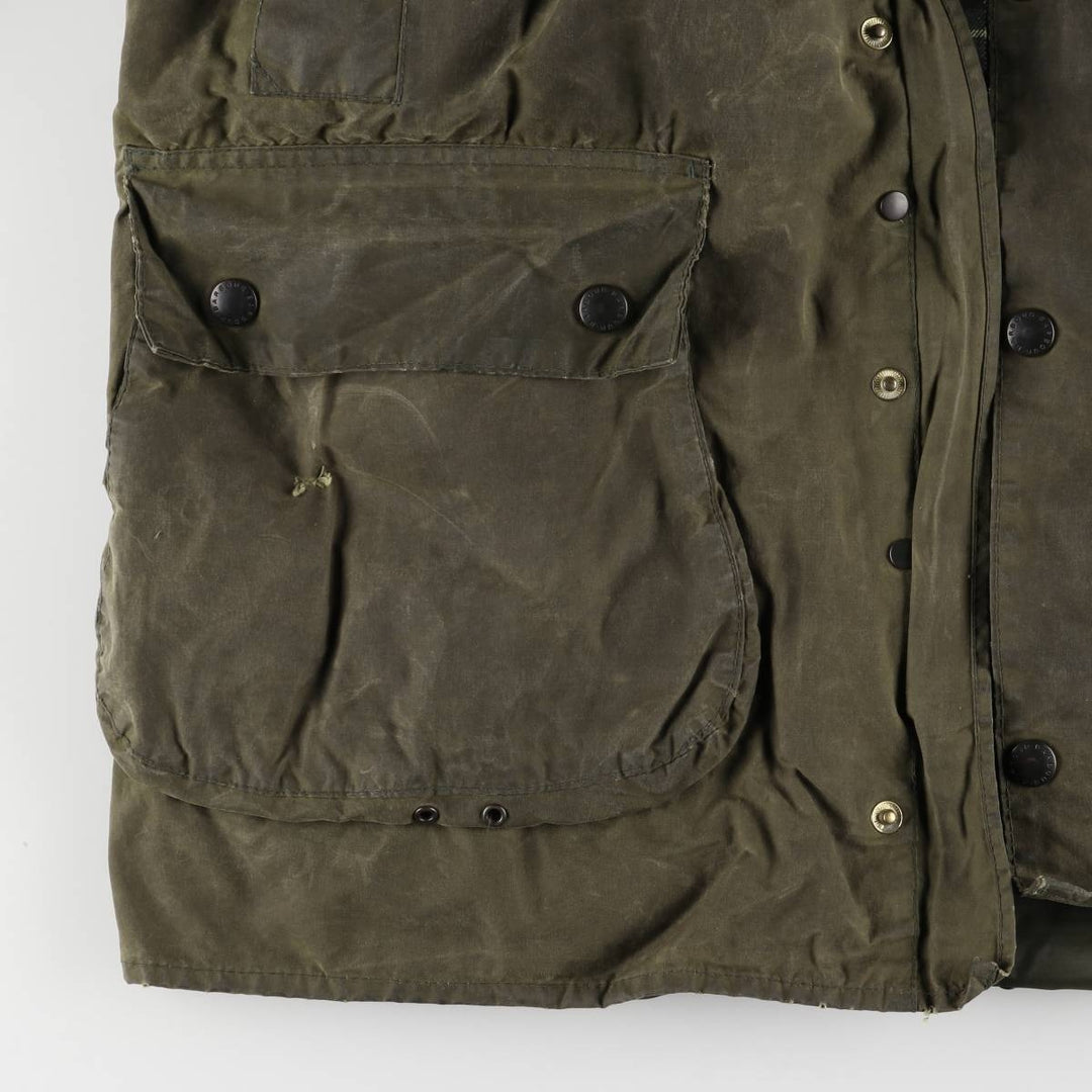 80s-90'S Barbour BORDER Old 3 Warrant Waxed Cotton Oiled Jacket Made in England C42 Men's L size cotton Khaki type Vintage Second Hand