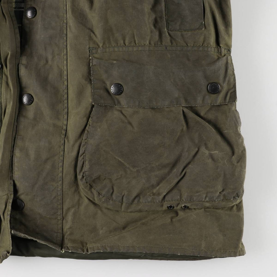 80s-90'S Barbour BORDER Old 3 Warrant Waxed Cotton Oiled Jacket Made in England C42 Men's L size cotton Khaki type Vintage Second Hand