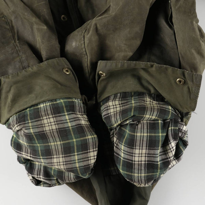 80s-90'S Barbour BORDER Old 3 Warrant Waxed Cotton Oiled Jacket Made in England C42 Men's L size cotton Khaki type Vintage Second Hand