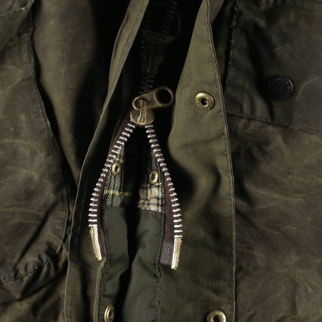 80s-90'S Barbour BORDER Old 3 Warrant Waxed Cotton Oiled Jacket Made in England C42 Men's L size cotton Khaki type Vintage Second Hand