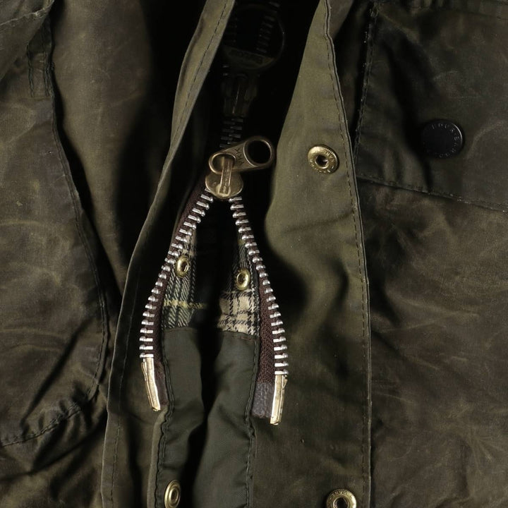 80s-90'S Barbour BORDER Old 3 Warrant Waxed Cotton Oiled Jacket Made in England C42 Men's L size cotton Khaki type Vintage Second Hand