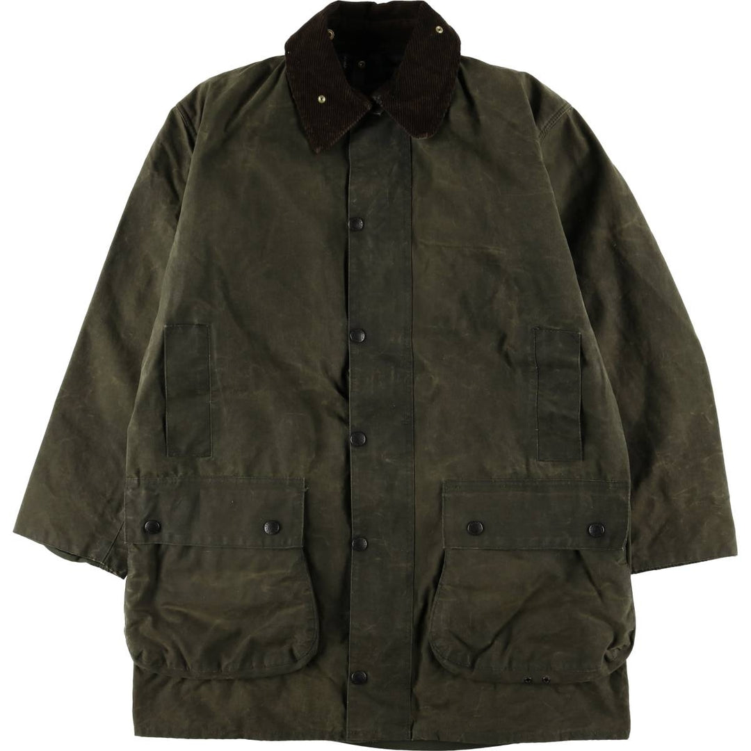 80s-90'S Barbour Northumbria 3 Warrant Waxed Cotton Oiled Jacket, Made in England, Size 40.2" cotton Khaki type Vintage Second Hand