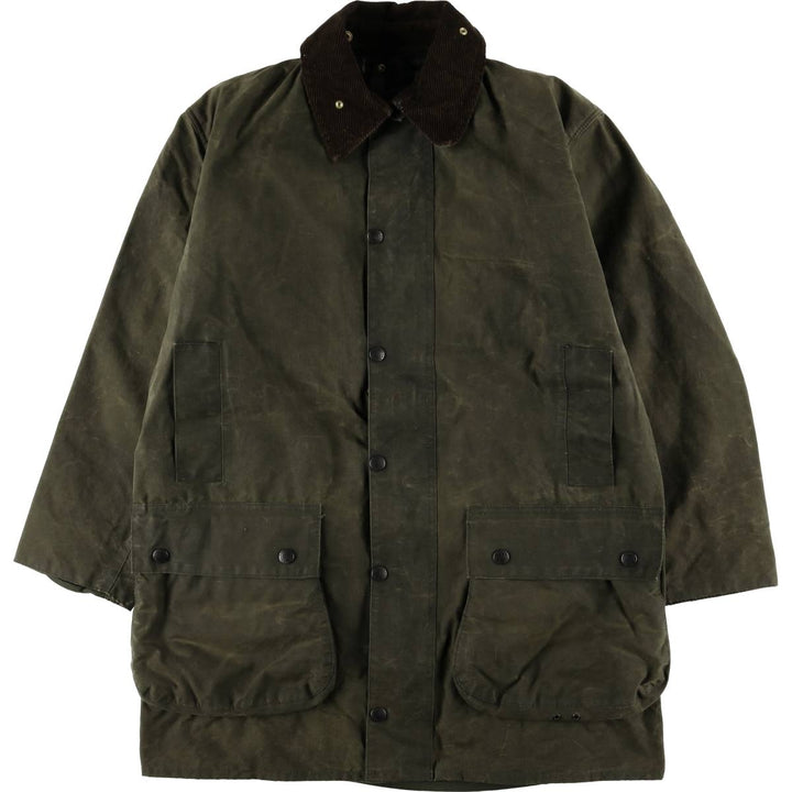 80s-90'S Barbour Northumbria 3 Warrant Waxed Cotton Oiled Jacket, Made in England, Size 40.2" cotton Khaki type Vintage Second Hand