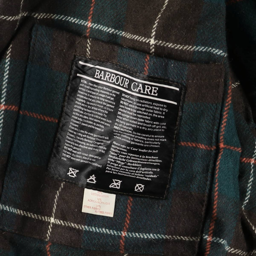 80s-90'S Barbour Northumbria 3 Warrant Waxed Cotton Oiled Jacket, Made in England, Size 40.2" cotton Khaki type Vintage Second Hand