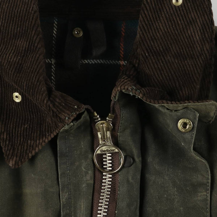 80s-90'S Barbour Northumbria 3 Warrant Waxed Cotton Oiled Jacket, Made in England, Size 40.2" cotton Khaki type Vintage Second Hand