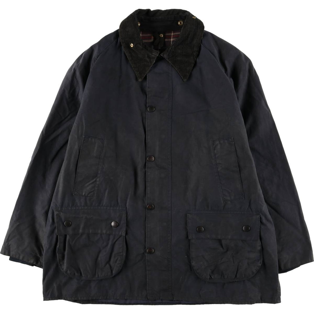 80s-90'S Barbour BEDALE 3 Warrant Waxed Cotton Oiled Jacket, Made in England, C42, Men's Size L cotton navy blue type Vintage Second Hand