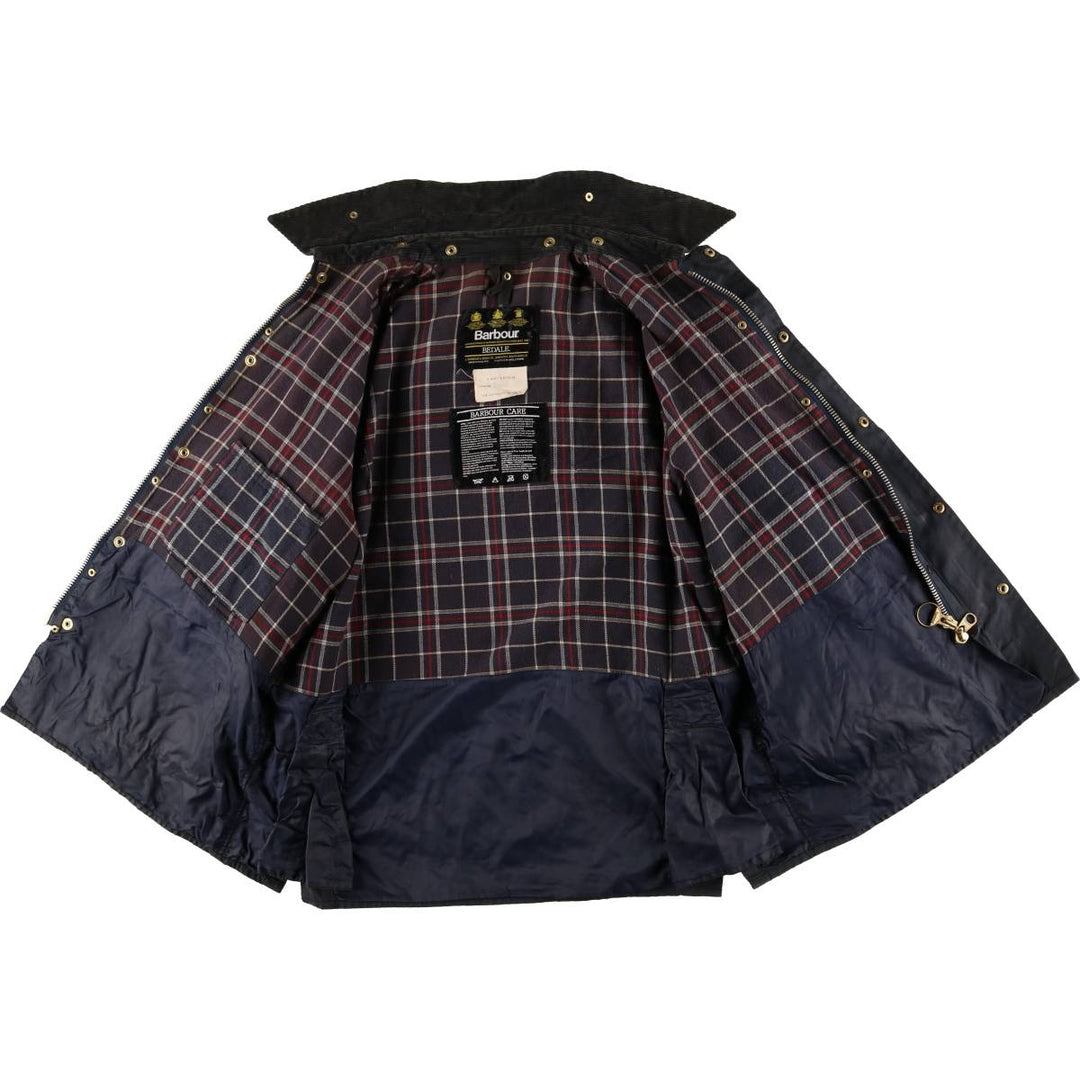 80s-90'S Barbour BEDALE 3 Warrant Waxed Cotton Oiled Jacket, Made in England, C42, Men's Size L cotton navy blue type Vintage Second Hand