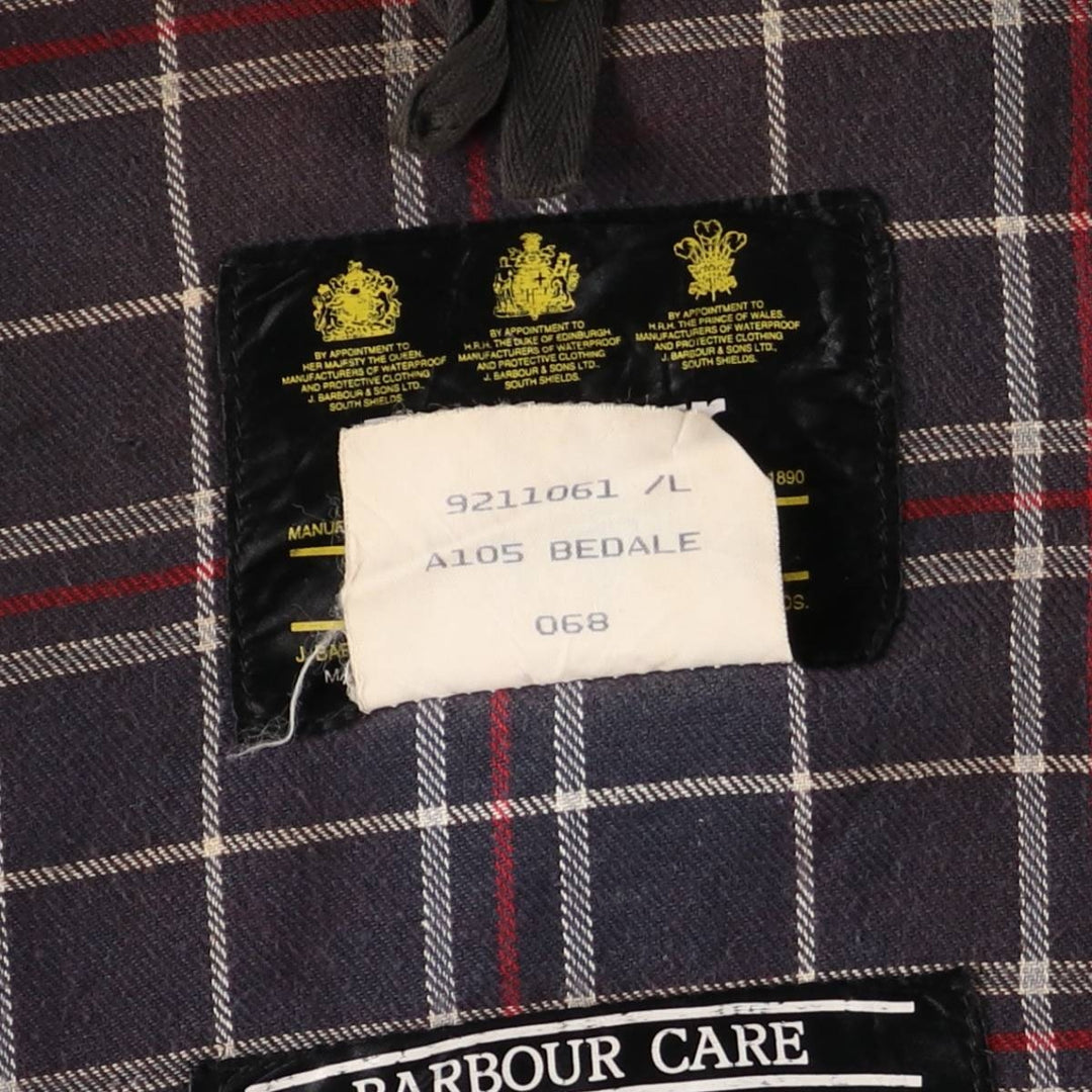 80s-90'S Barbour BEDALE 3 Warrant Waxed Cotton Oiled Jacket, Made in England, C42, Men's Size L cotton navy blue type Vintage Second Hand