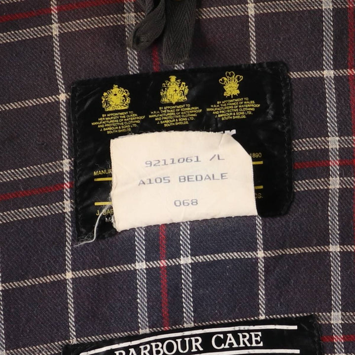 80s-90'S Barbour BEDALE 3 Warrant Waxed Cotton Oiled Jacket, Made in England, C42, Men's Size L cotton navy blue type Vintage Second Hand