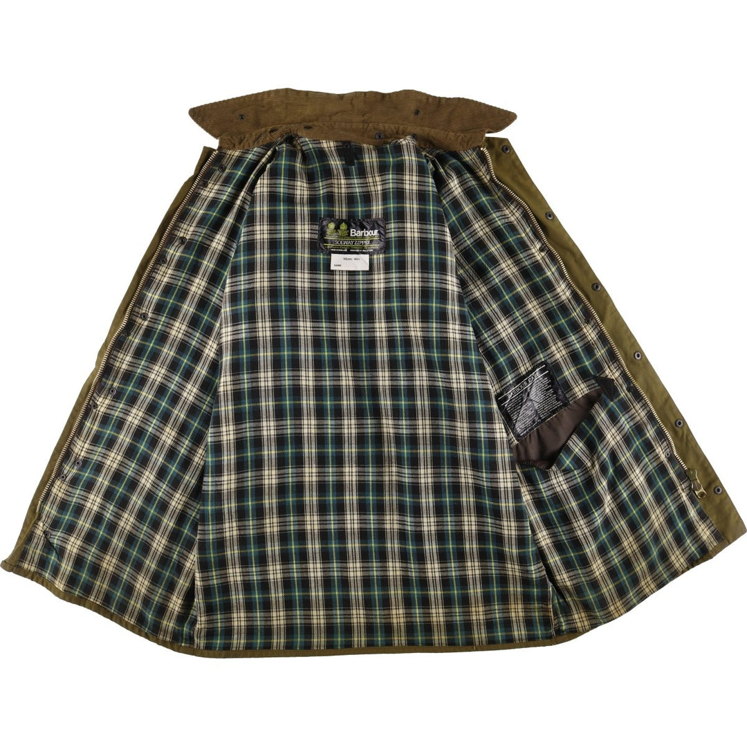 1980'S Barbour Solway Zipper 2-Warrant Waxed Cotton Oiled Jacket, Made in England, Men's Size Medium unclear Khaki type brown Vintage Second Hand