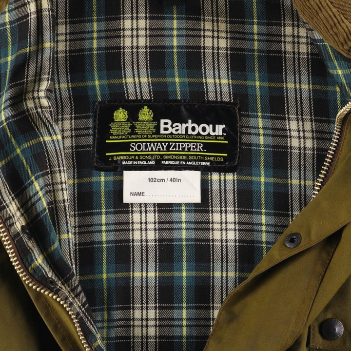 1980'S Barbour Solway Zipper 2-Warrant Waxed Cotton Oiled Jacket, Made in England, Men's Size Medium unclear Khaki type brown Vintage Second Hand