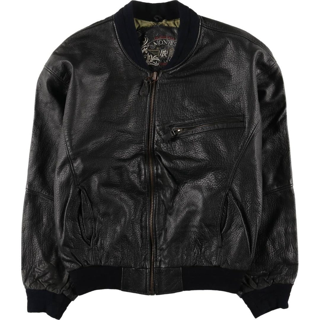 MONTES Leather Blouson, Men's Size L genuine leather black type Vintage Second Hand