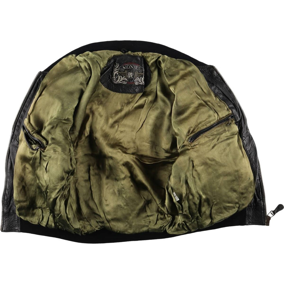 MONTES Leather Blouson, Men's Size L genuine leather black type Vintage Second Hand