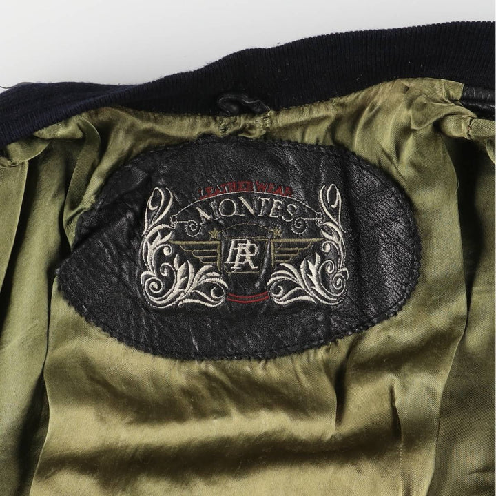 MONTES Leather Blouson, Men's Size L genuine leather black type Vintage Second Hand