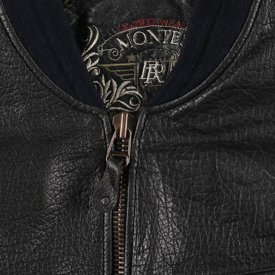 MONTES Leather Blouson, Men's Size L genuine leather black type Vintage Second Hand