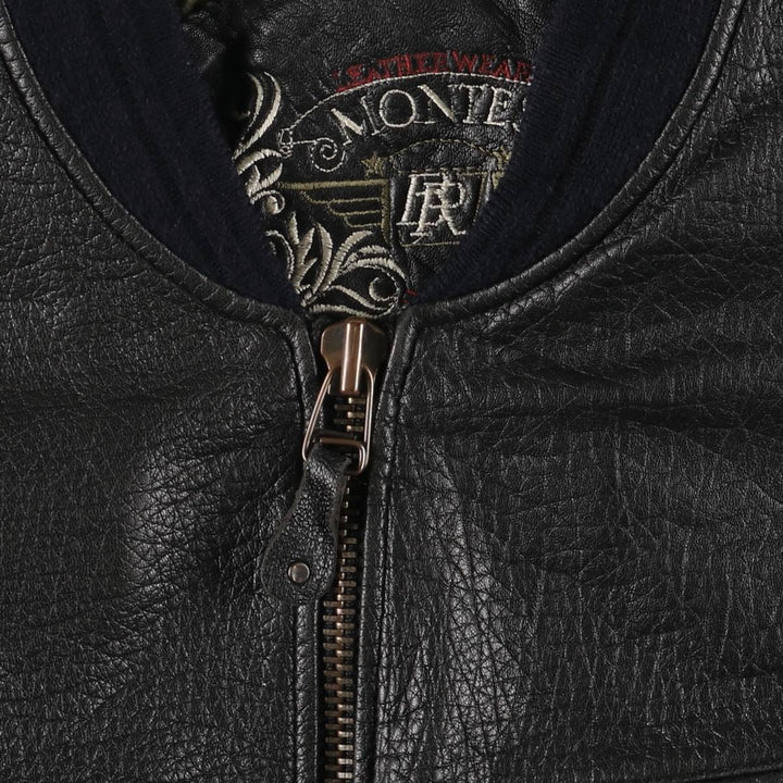 MONTES Leather Blouson, Men's Size L genuine leather black type Vintage Second Hand