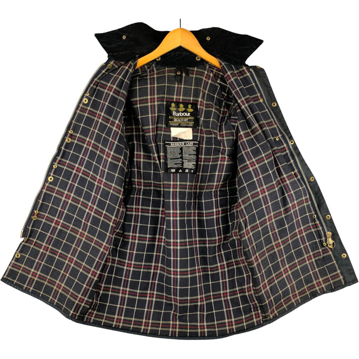 80s-90'S Barbour BEAUFORT 3 Warrant Oiled Hunting Jacket, Made in England, C36, Men's Size Small cotton navy blue type Vintage Second Hand