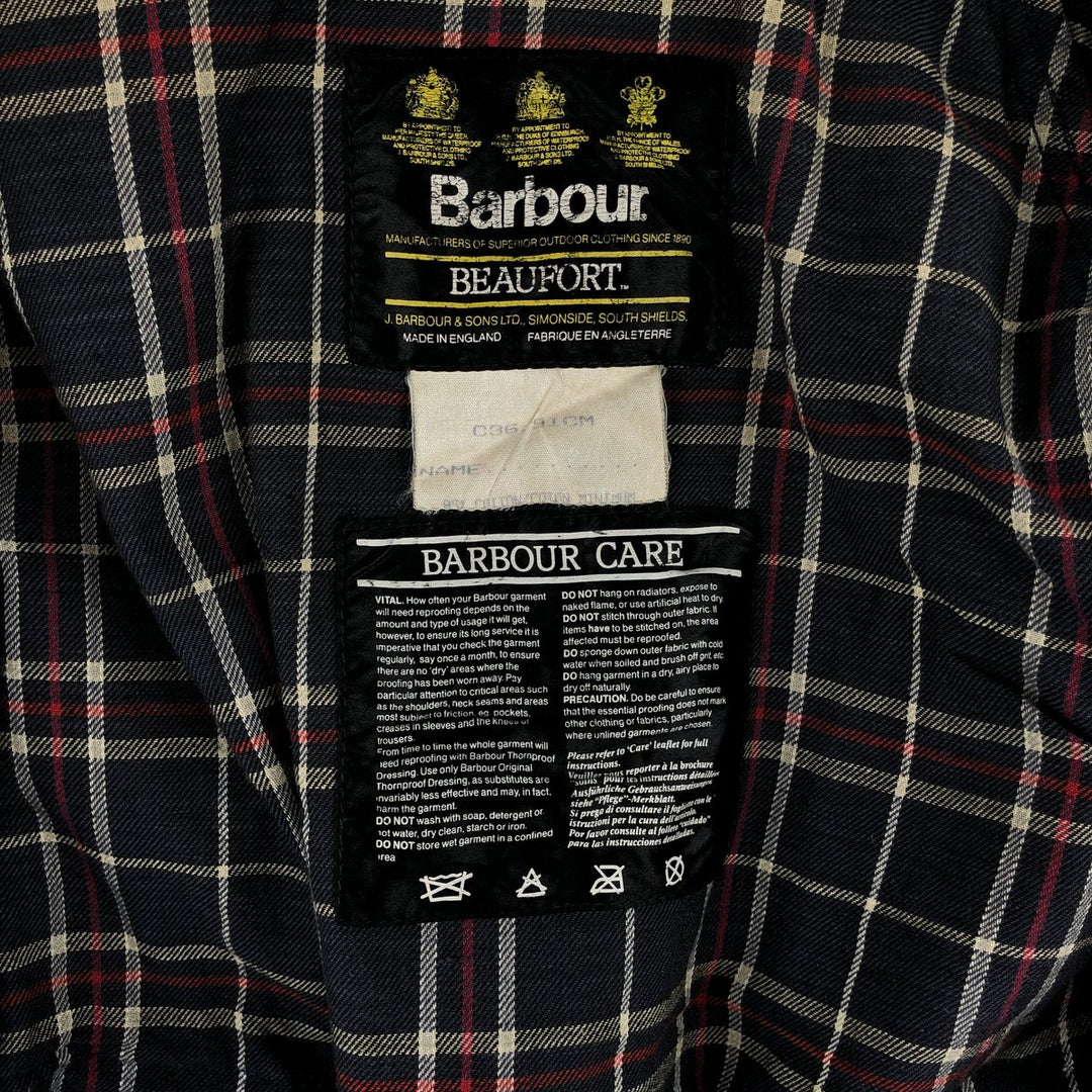 80s-90'S Barbour BEAUFORT 3 Warrant Oiled Hunting Jacket, Made in England, C36, Men's Size Small cotton navy blue type Vintage Second Hand