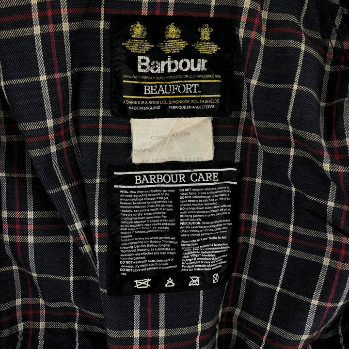 80s-90'S Barbour BEAUFORT 3 Warrant Oiled Hunting Jacket, Made in England, C36, Men's Size Small cotton navy blue type Vintage Second Hand