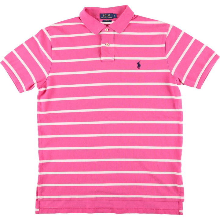 Ralph Lauren POLO RALPH LAUREN CUSTOM FIT short sleeve striped polo shirt for women size L cotton pink type Vintage Second Hand