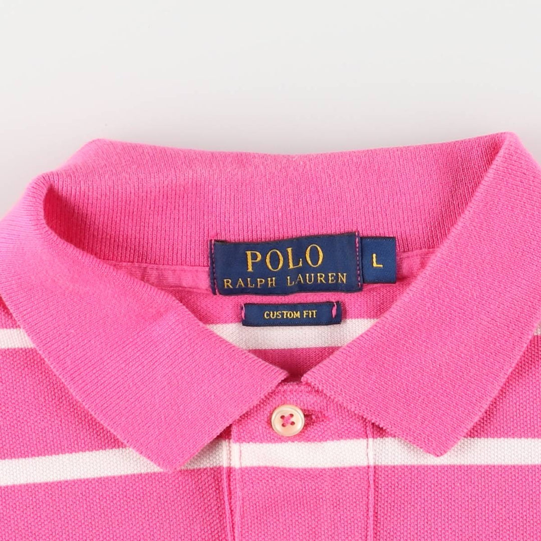 Ralph Lauren POLO RALPH LAUREN CUSTOM FIT short sleeve striped polo shirt for women size L cotton pink type Vintage Second Hand