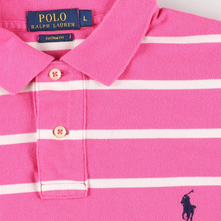 Ralph Lauren POLO RALPH LAUREN CUSTOM FIT short sleeve striped polo shirt for women size L cotton pink type Vintage Second Hand