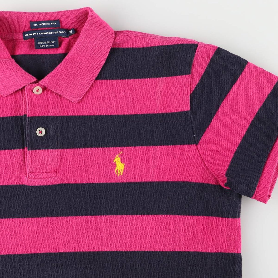 Ralph Lauren RALPH LAUREN SPORT Short Sleeve Striped Polo Shirt Women's M cotton pink type Vintage Second Hand