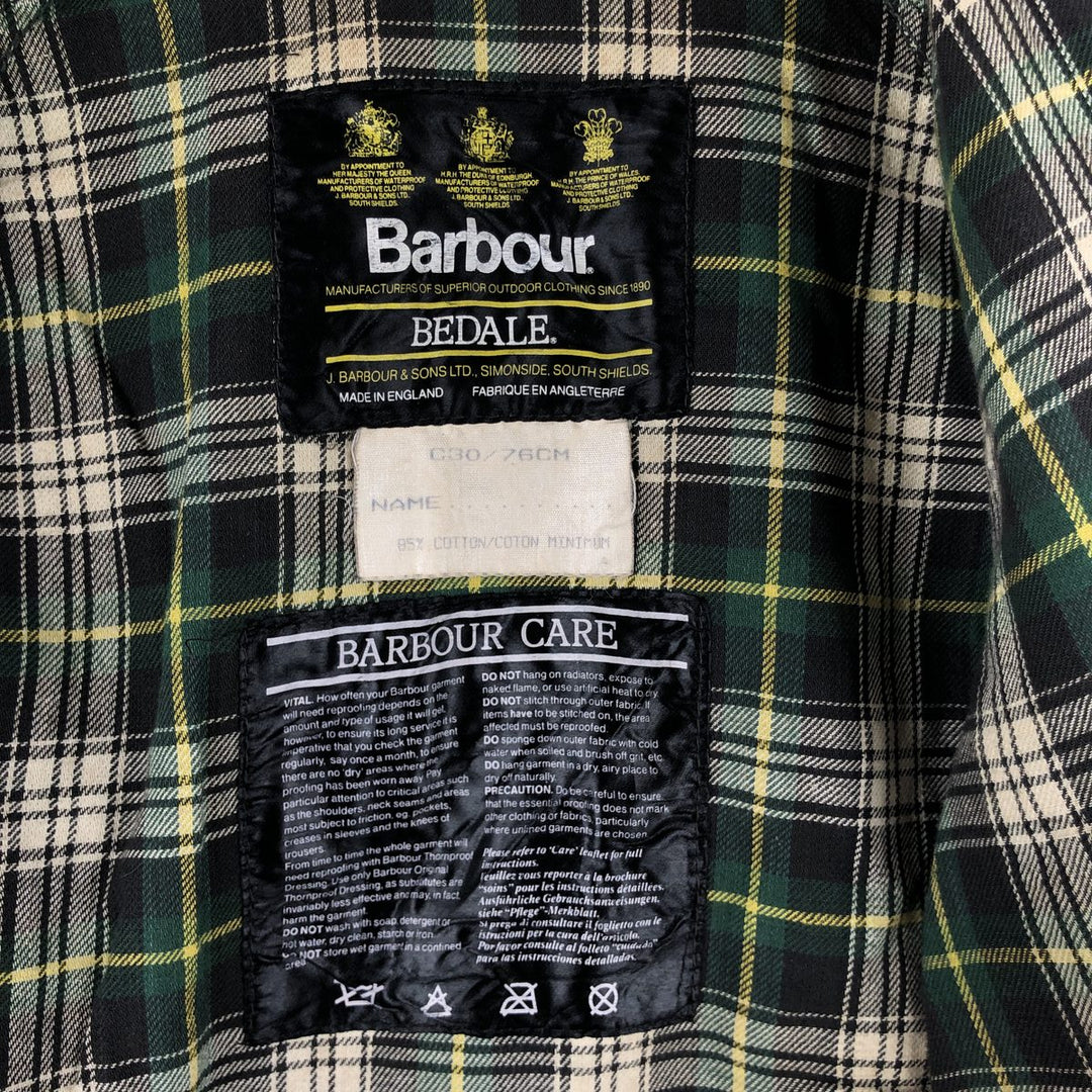 80s-90'S Barbour BEDALE 3 Warrant Waxed Cotton Oiled Jacket, Made in England, C30, Men's XS cotton Khaki type Vintage Second Hand