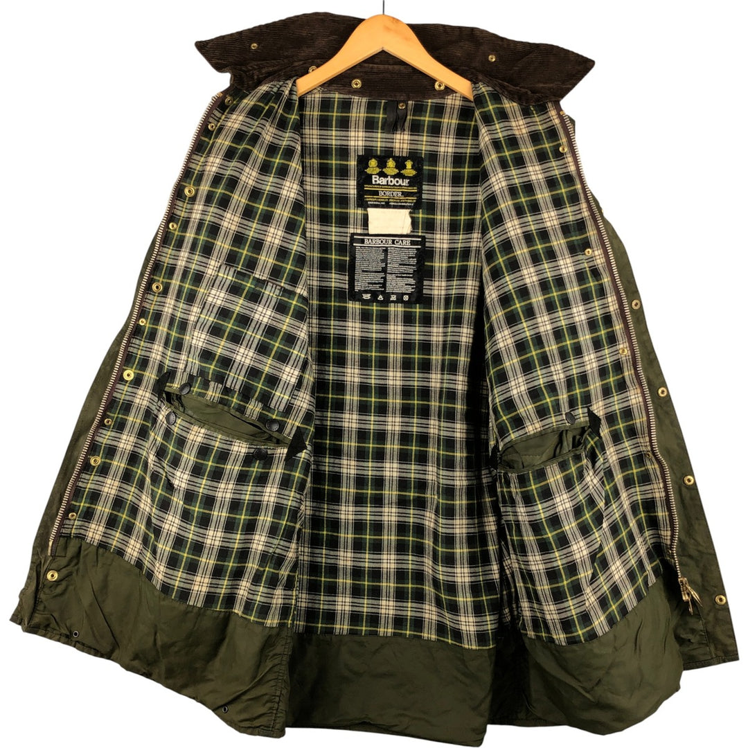 1990'S Barbour BORDER (formerly 3 Warrant) waxed cotton oiled jacket, Made in England, C46, Men's XL cotton Khaki type Vintage Second Hand