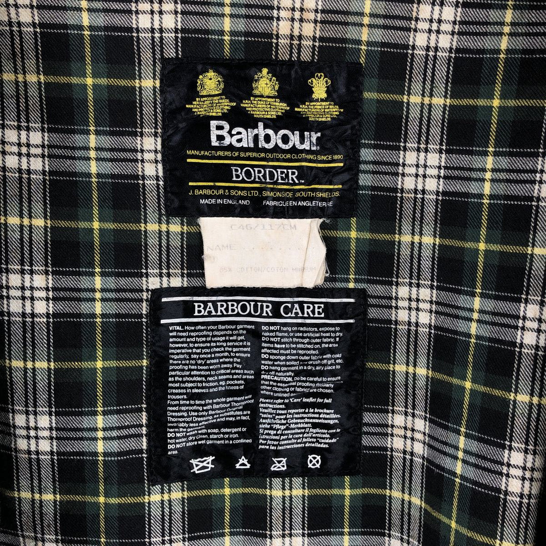 1990'S Barbour BORDER (formerly 3 Warrant) waxed cotton oiled jacket, Made in England, C46, Men's XL cotton Khaki type Vintage Second Hand