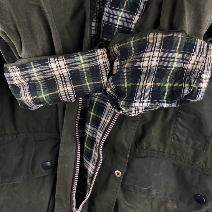 1990'S Barbour BORDER (formerly 3 Warrant) waxed cotton oiled jacket, Made in England, C46, Men's XL cotton Khaki type Vintage Second Hand