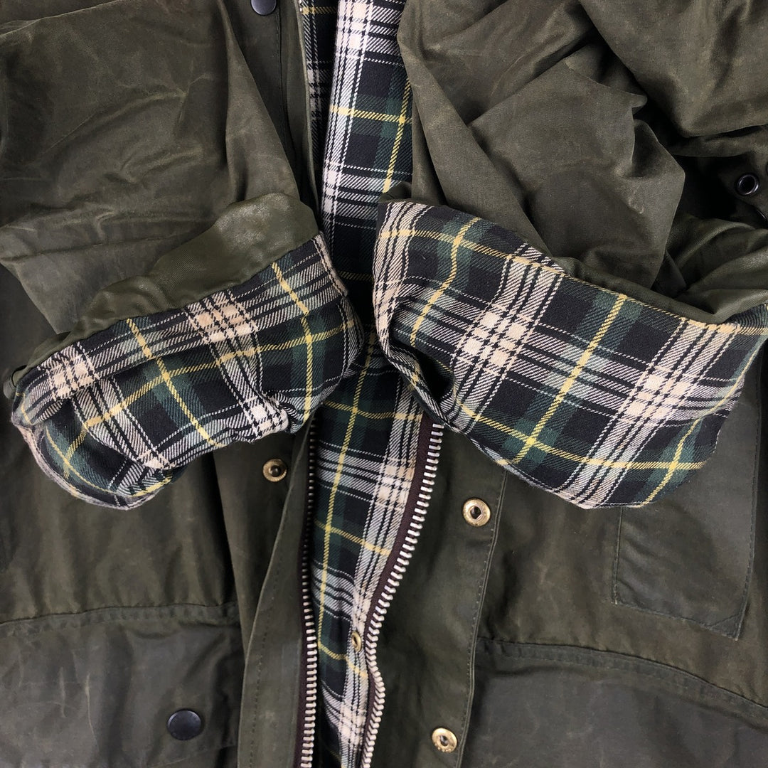 1990'S Barbour BORDER (formerly 3 Warrant) waxed cotton oiled jacket, Made in England, C46, Men's XL cotton Khaki type Vintage Second Hand