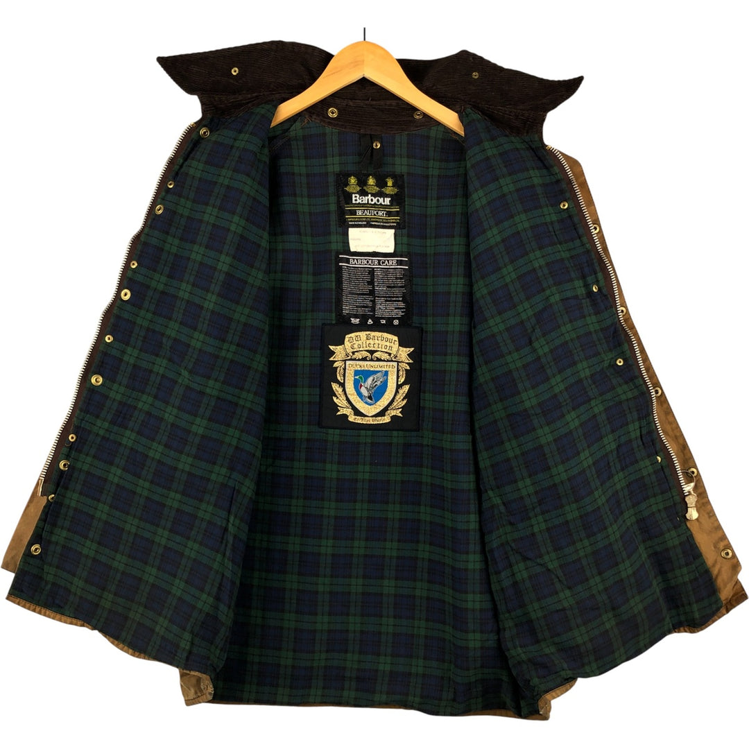 80s-90'S Barbour BEAUFORT 3 Warrant Oiled Hunting Jacket, Made in England, C46, Men's XL cotton Beige type Vintage Second Hand