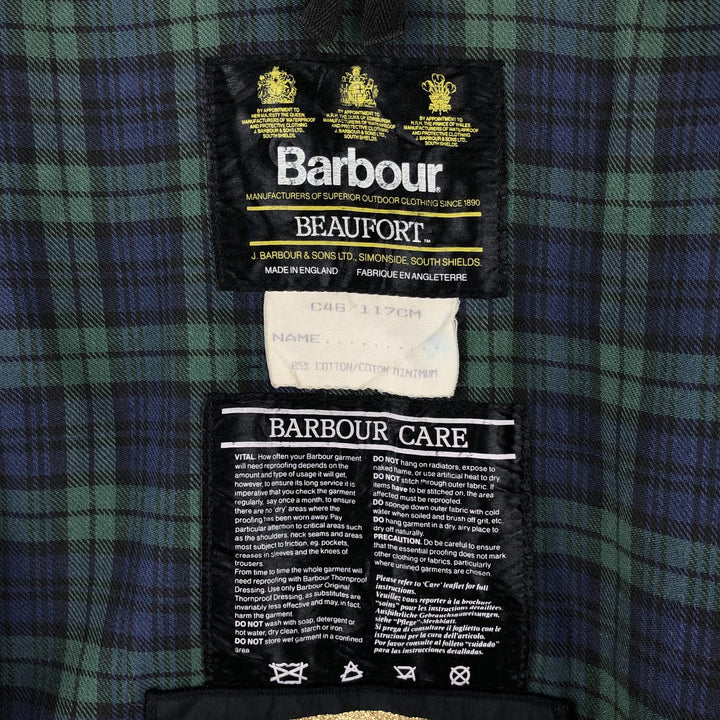 80s-90'S Barbour BEAUFORT 3 Warrant Oiled Hunting Jacket, Made in England, C46, Men's XL cotton Beige type Vintage Second Hand
