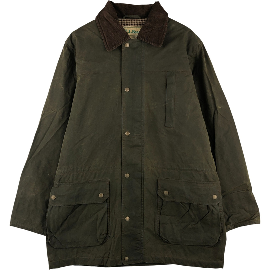 90s-00'S LLBean Waxed Cotton Oiled Padded Jacket, Men's Size Small cotton Khaki type Vintage Second Hand