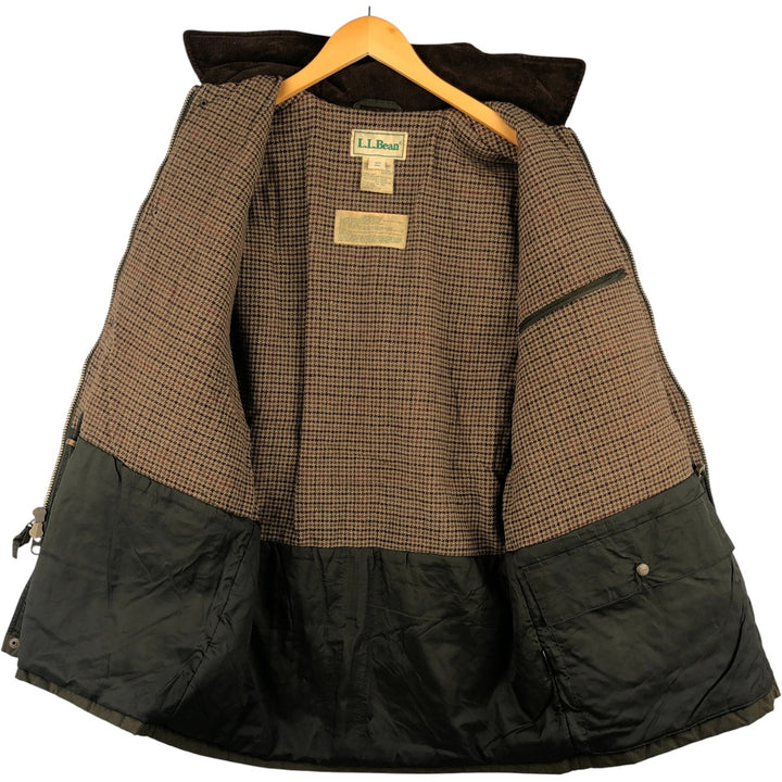 90s-00'S LLBean Waxed Cotton Oiled Padded Jacket, Men's Size Small cotton Khaki type Vintage Second Hand