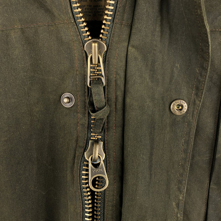 90s-00'S LLBean Waxed Cotton Oiled Padded Jacket, Men's Size Small cotton Khaki type Vintage Second Hand