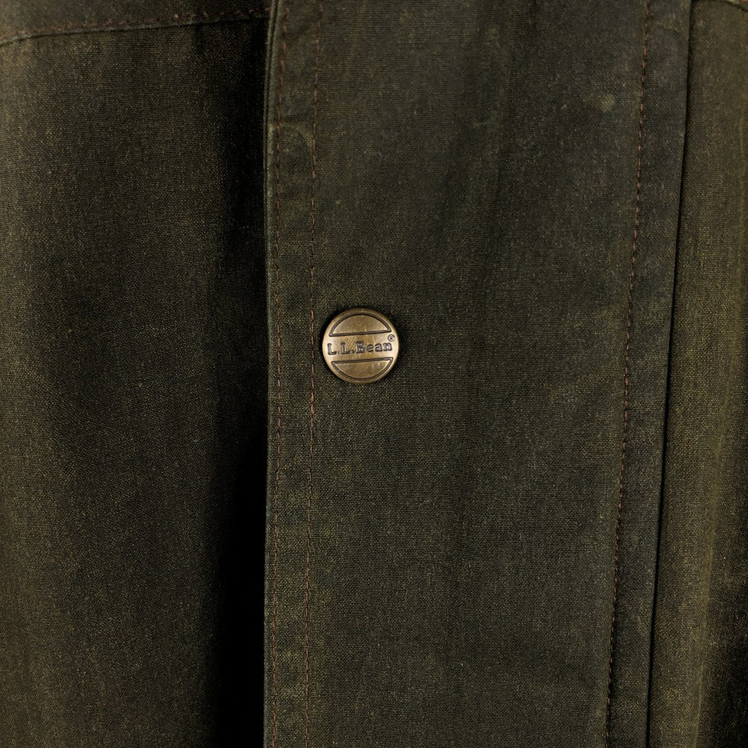 90s-00'S LLBean Waxed Cotton Oiled Padded Jacket, Men's Size Small cotton Khaki type Vintage Second Hand